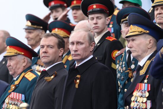 D. Medvedev and V. Putin attend Victory Parade, Red Square