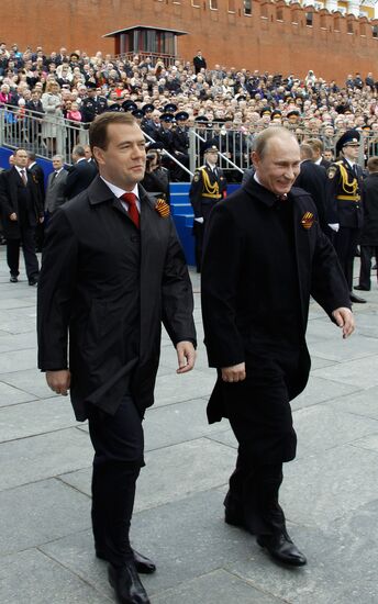 D. Medvedev and V. Putin attend Victory Parade, Red Square