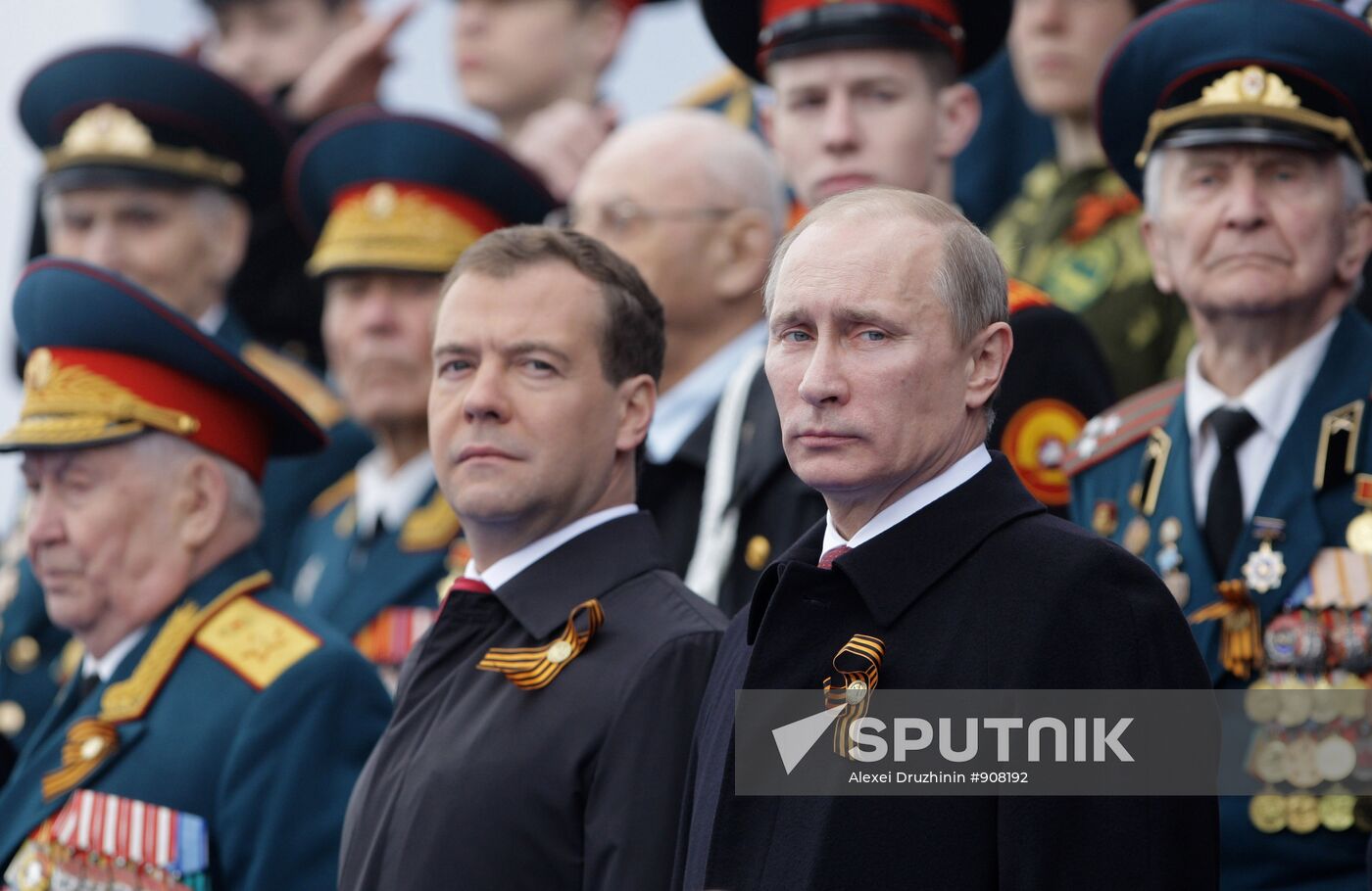 D. Medvedev and V. Putin attend Victory Parade, Red Square