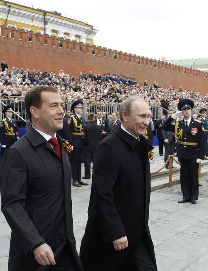 D. Medvedev and V. Putin attend Victory Parade, Red Square