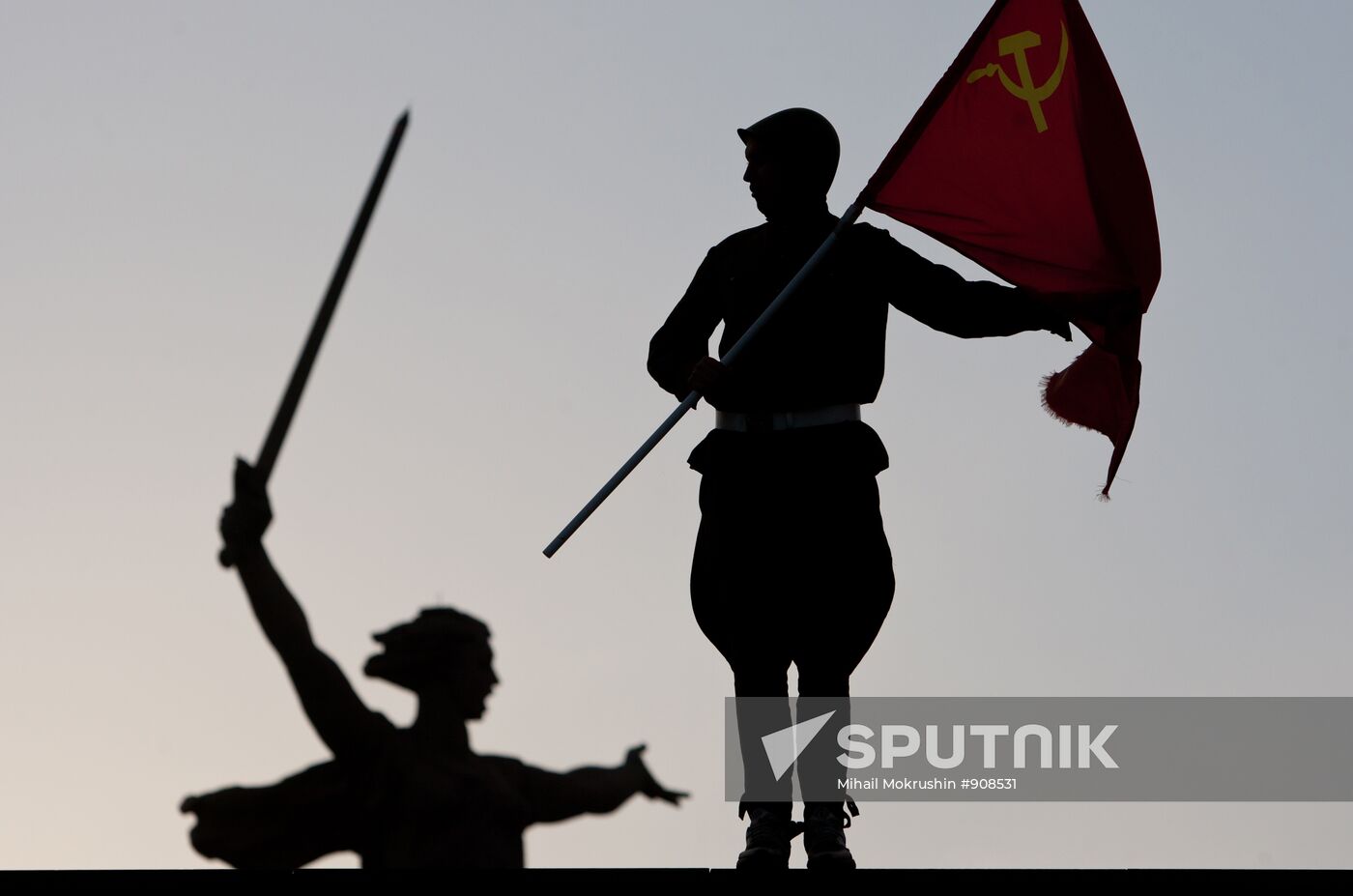 A man near the Motherland Calls monument