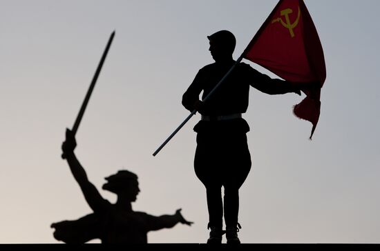 A man near the Motherland Calls monument