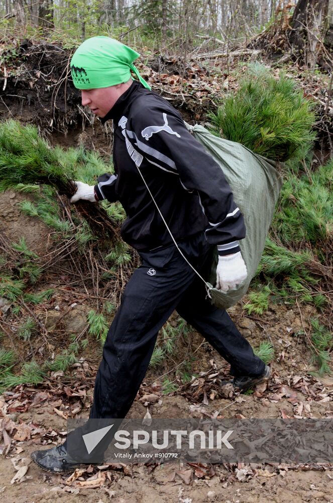 Planting cedar trees at the World Wilde Fund event