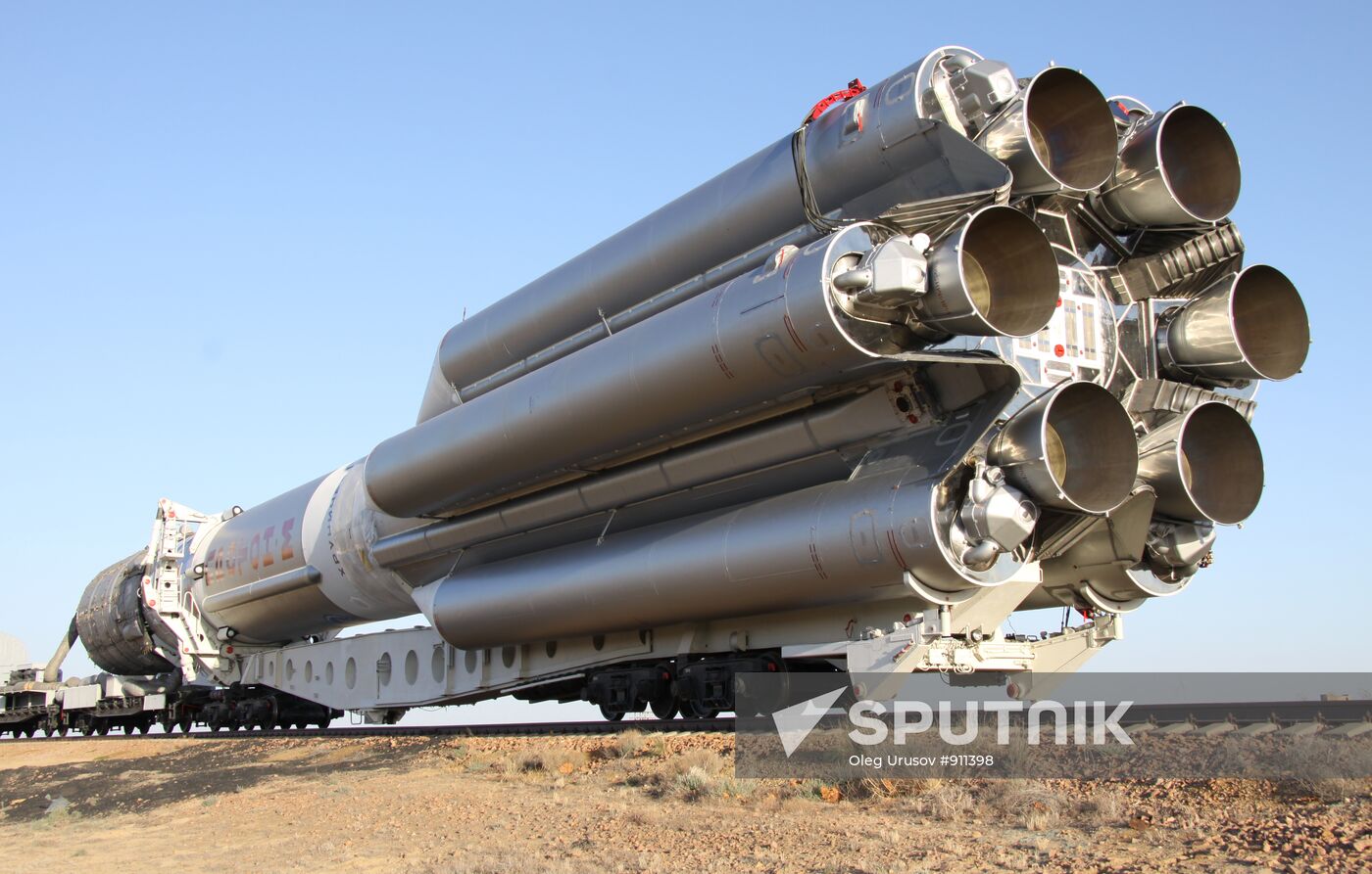Roll-out of Proton-M rocket with upper stage "Briz-M"