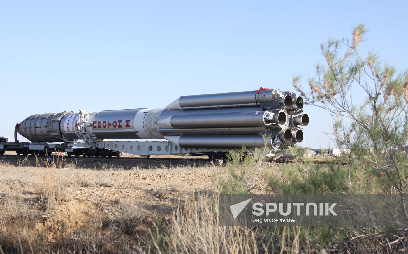 Roll-out of Proton-M rocket with upper stage "Briz-M"