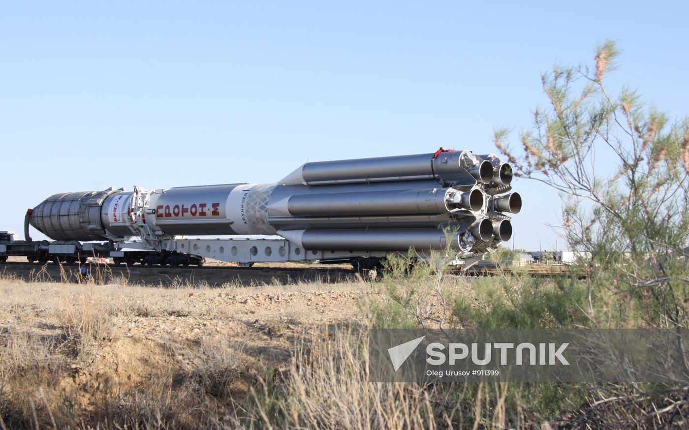 Roll-out of Proton-M rocket with upper stage "Briz-M"