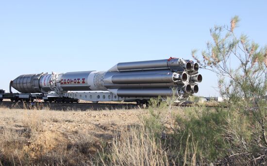 Roll-out of Proton-M rocket with upper stage "Briz-M"