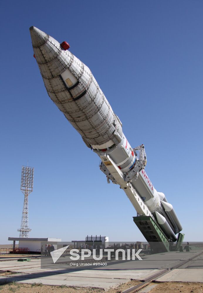 Roll-out of Proton-M rocket with upper stage "Briz-M"