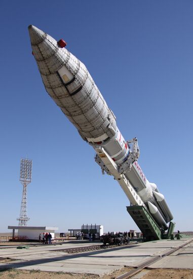 Roll-out of Proton-M rocket with upper stage "Briz-M"