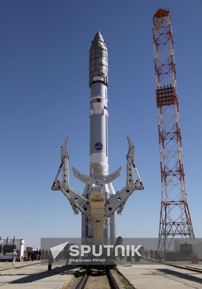 Roll-out of Proton-M rocket with upper stage "Briz-M"