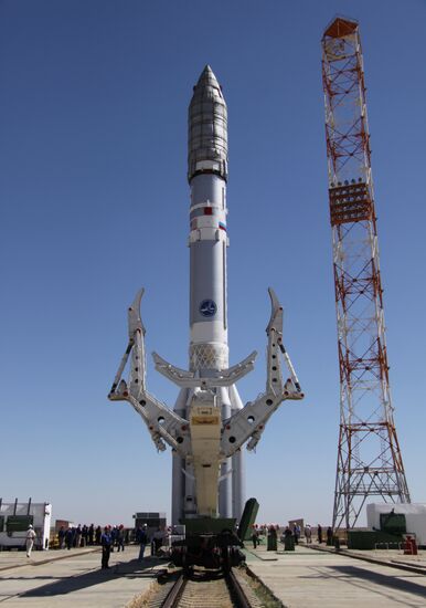 Roll-out of Proton-M rocket with upper stage "Briz-M"