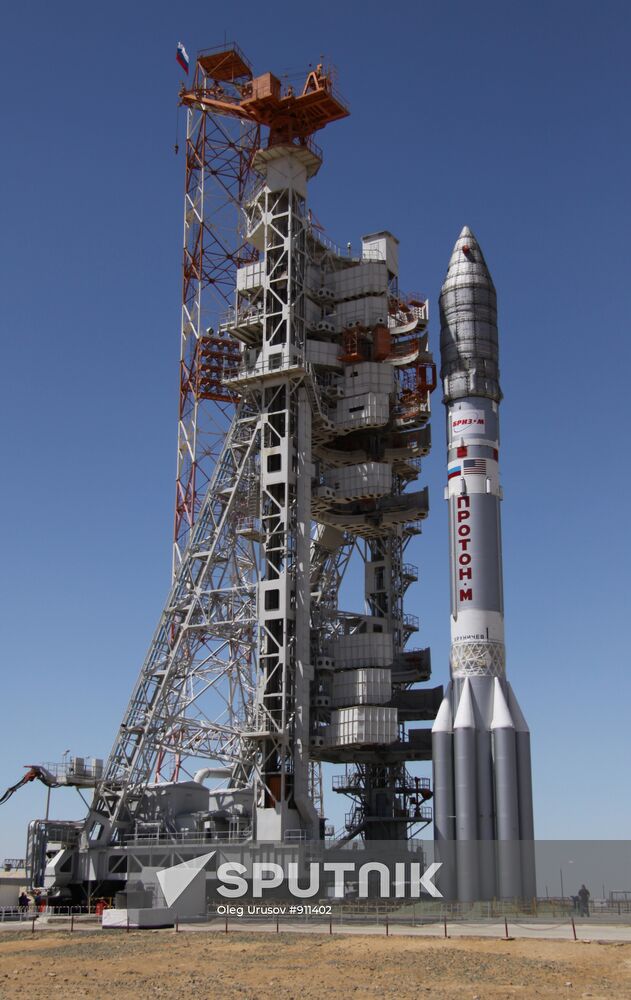 Roll-out of Proton-M rocket with upper stage "Briz-M"