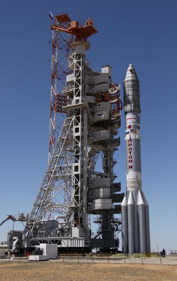 Roll-out of Proton-M rocket with upper stage "Briz-M"