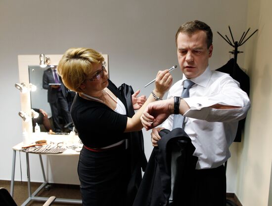 Russian President Dmitry Medvedev at news conference in Skolkovo