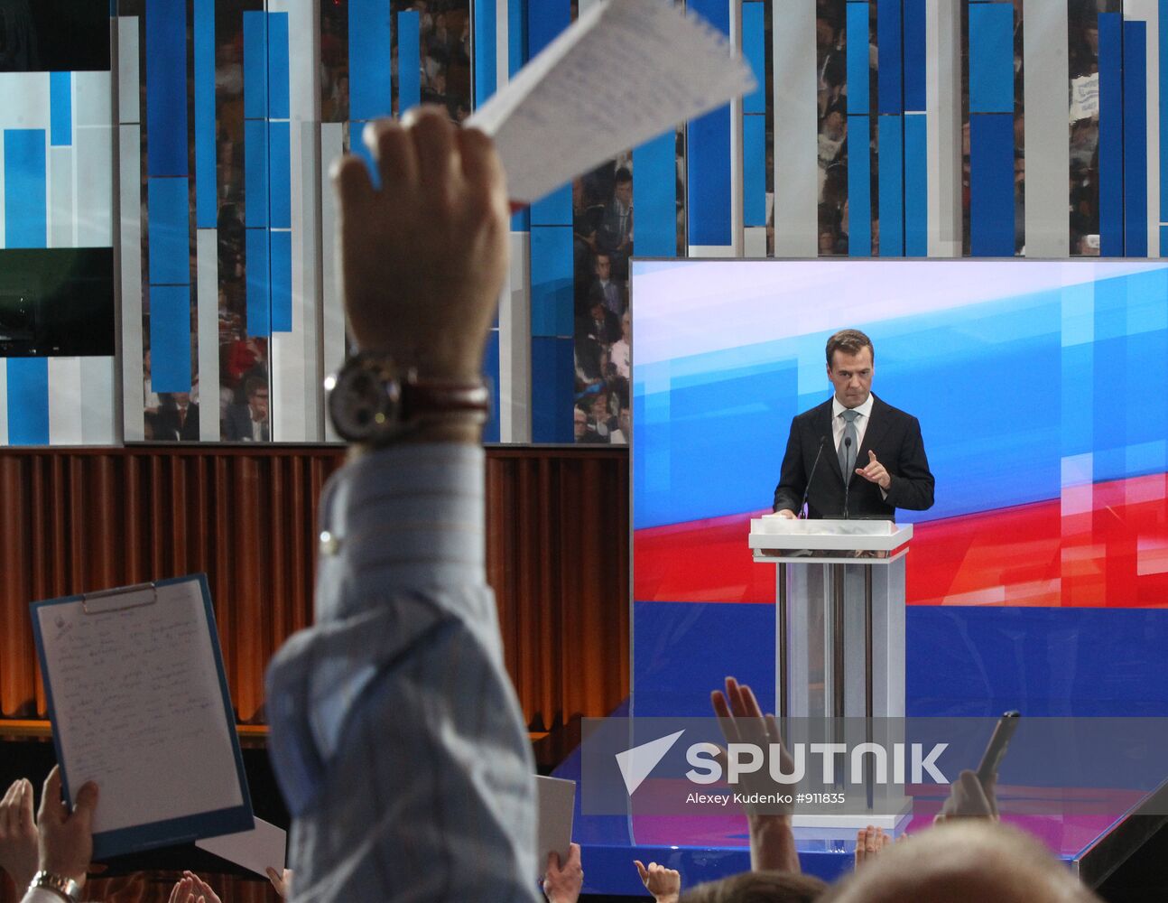 Russian President Dmitry Medvedev at news conference in Skolkovo