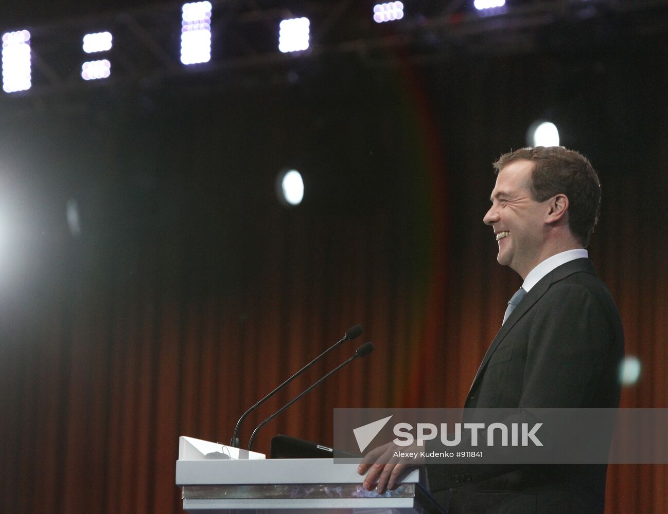 Russian President Dmitry Medvedev at news conference in Skolkovo