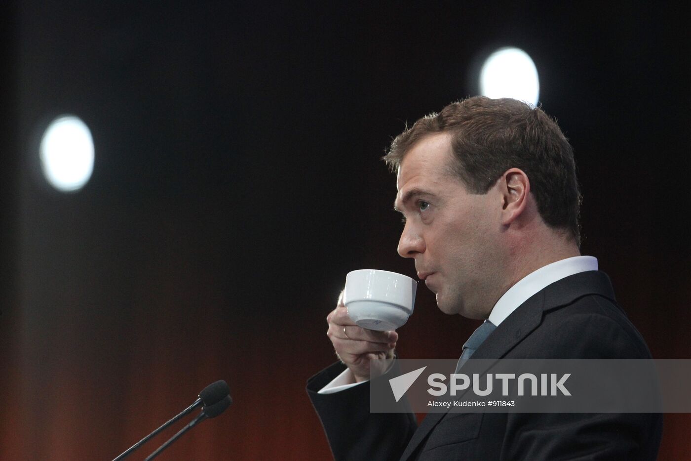 Russian President Dmitry Medvedev at news conference in Skolkovo