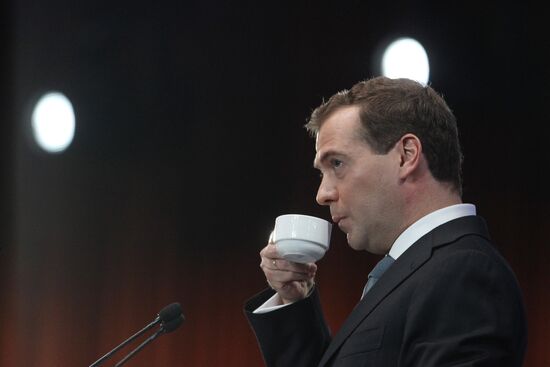 Russian President Dmitry Medvedev at news conference in Skolkovo