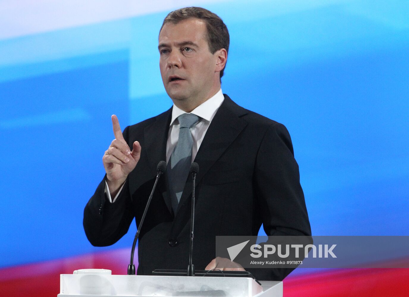 Russian President Dmitry Medvedev at news conference in Skolkovo