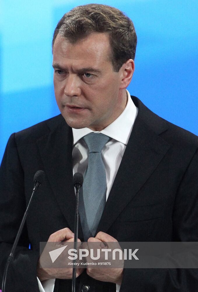 Russian President Dmitry Medvedev at news conference in Skolkovo