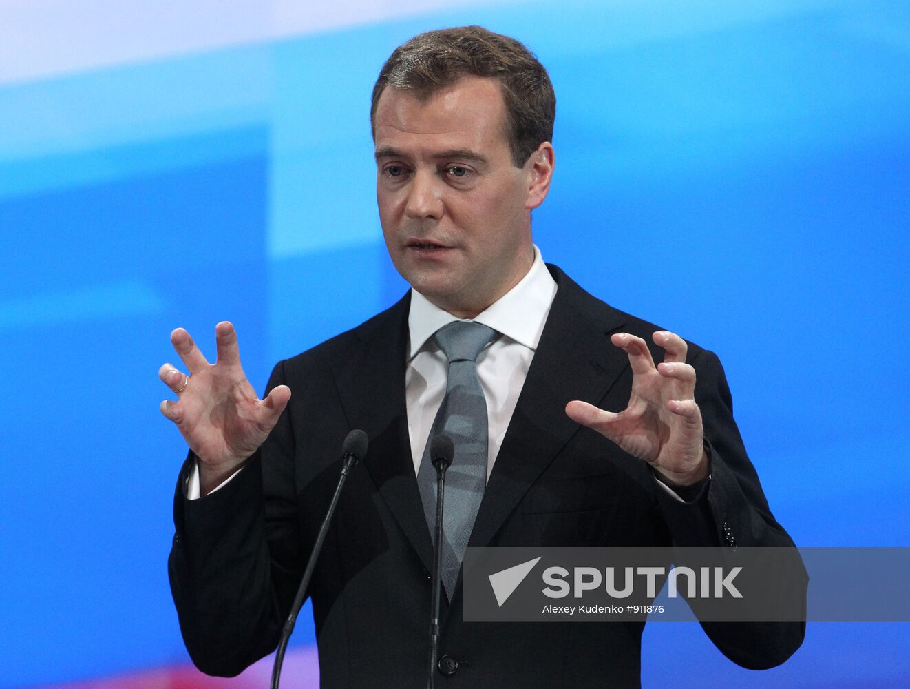 Russian President Dmitry Medvedev at news conference in Skolkovo