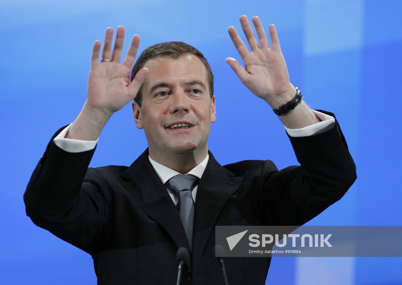 Russian President Dmitry Medvedev at news conference in Skolkovo