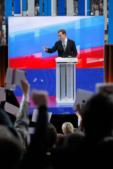 Russian President Dmitry Medvedev at news conference in Skolkovo