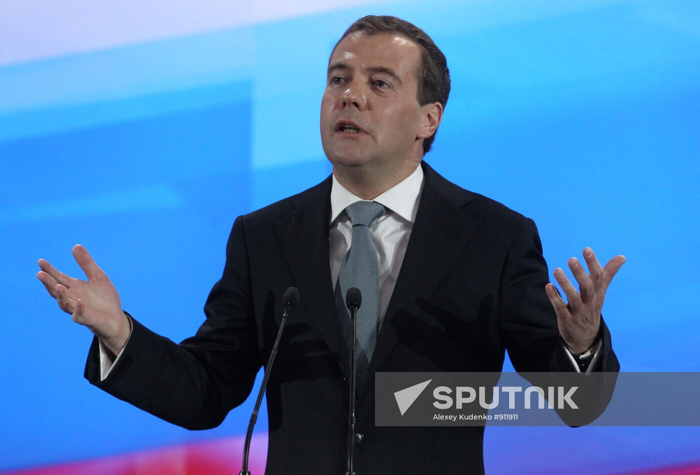Russian President Dmitry Medvedev at news conference in Skolkovo