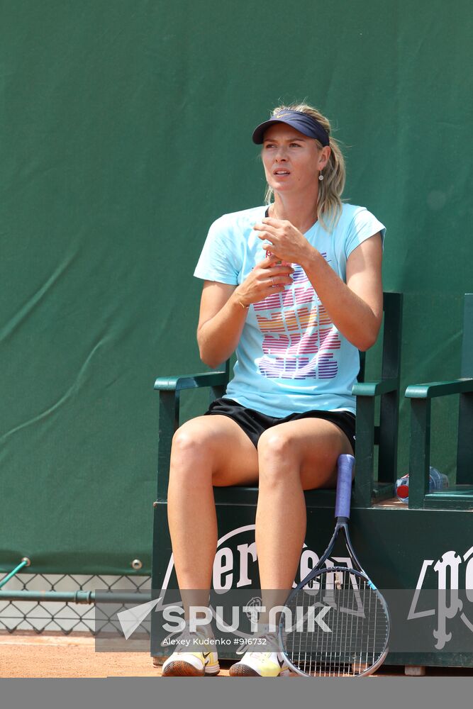 Russian tennis player Maria Sharapova holds training session