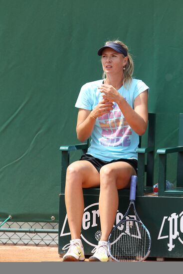 Russian tennis player Maria Sharapova holds training session
