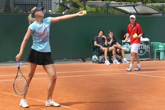 Russian tennis player Maria Sharapova holds training session