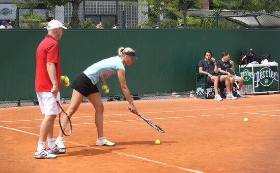 Russian tennis player Maria Sharapova holds training session