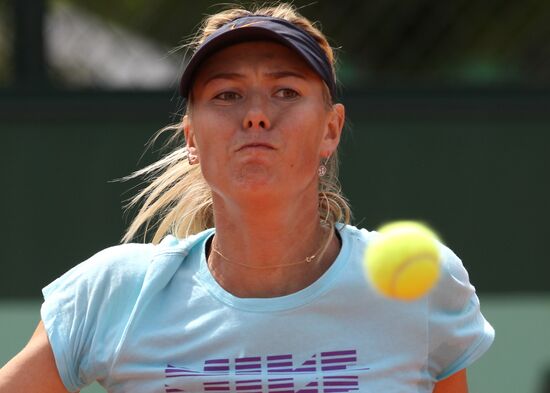Russian tennis player Maria Sharapova holds training session
