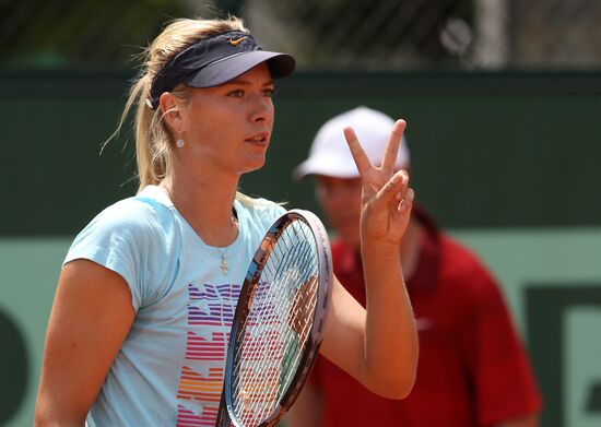 Russian tennis player Maria Sharapova holds training session