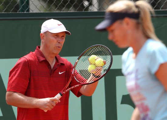 Russian tennis player Maria Sharapova holds training session