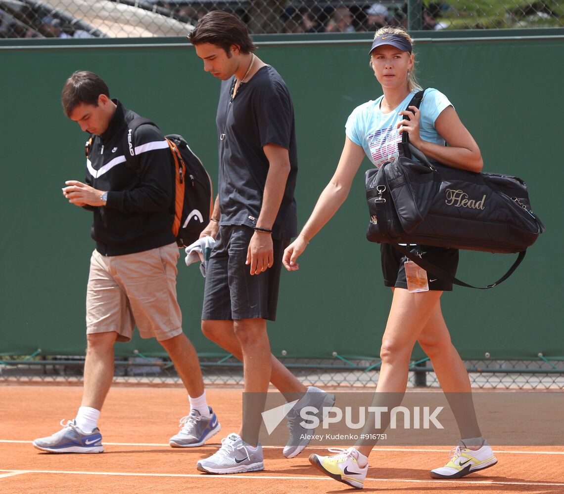 Russian tennis player Maria Sharapova holds training session