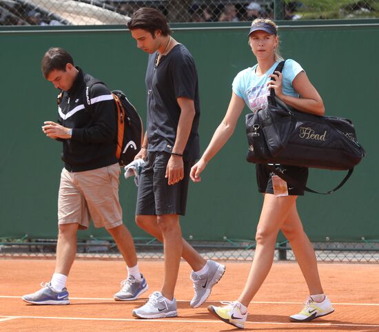 Russian tennis player Maria Sharapova holds training session