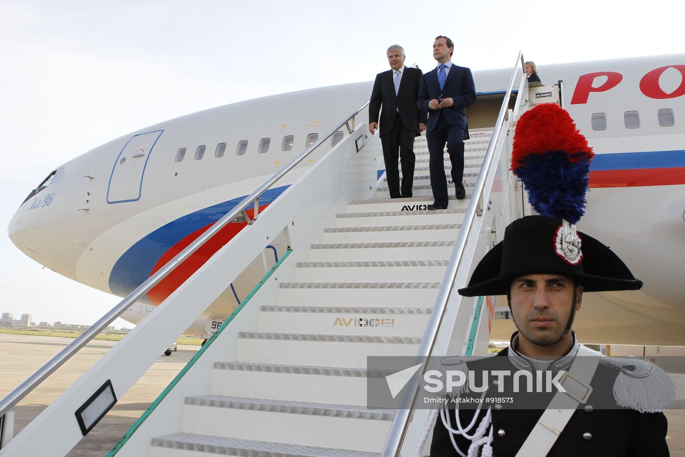 Dmitry Medvedev arrives in Italy for visit