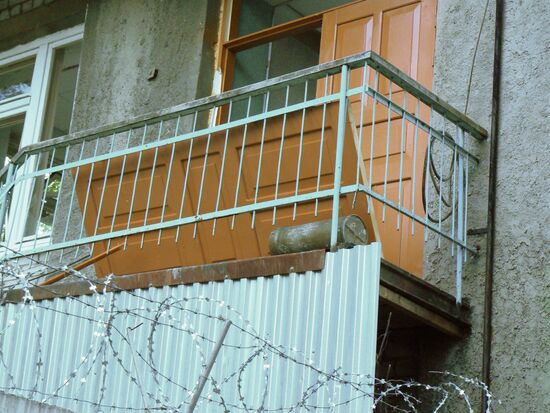 Shell casings inside a building in Pugachev village