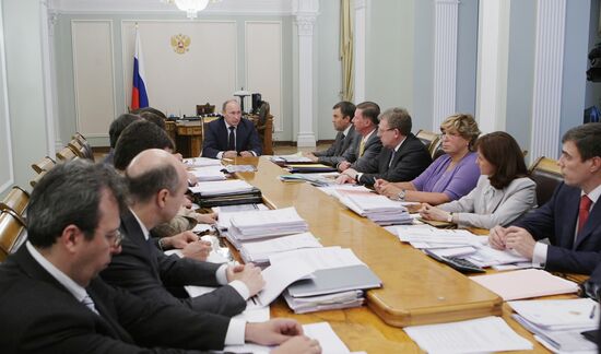 Russian Prime Minister Putin holds a meeting in Novo-Ogaryovo