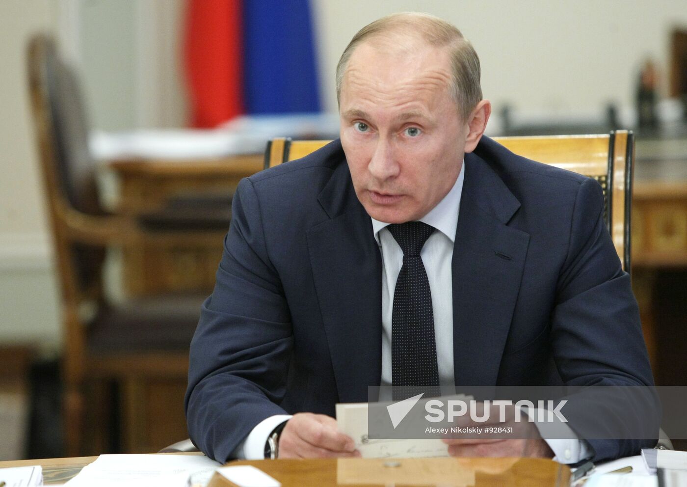 Russian Prime Minister Putin holds a meeting in Novo-Ogaryovo