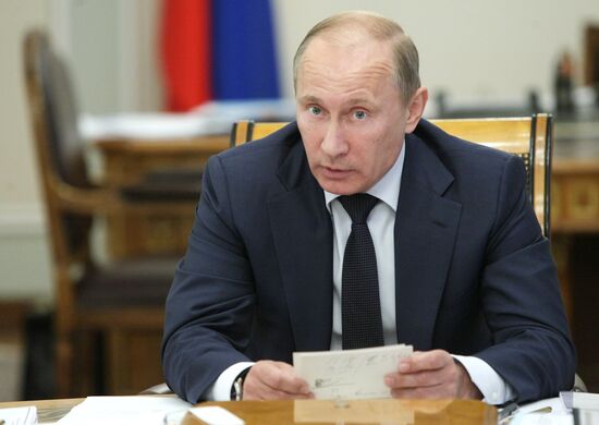 Russian Prime Minister Putin holds a meeting in Novo-Ogaryovo