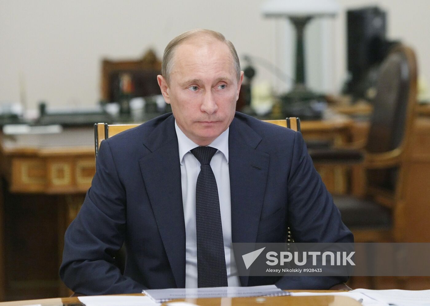 Russian Prime Minister Putin holds a meeting in Novo-Ogaryovo