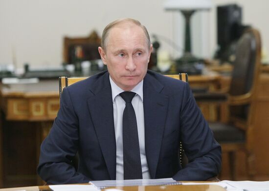 Russian Prime Minister Putin holds a meeting in Novo-Ogaryovo