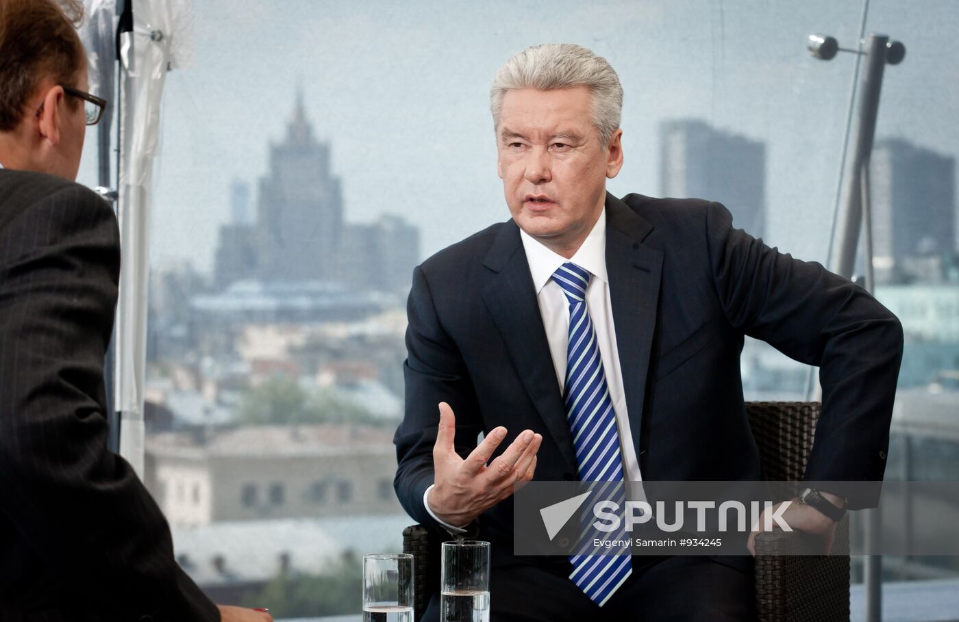 Moscow Mayor Sergei Sobyanin giving interview to Vesti program