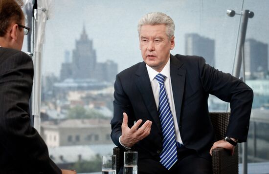 Moscow Mayor Sergei Sobyanin giving interview to Vesti program