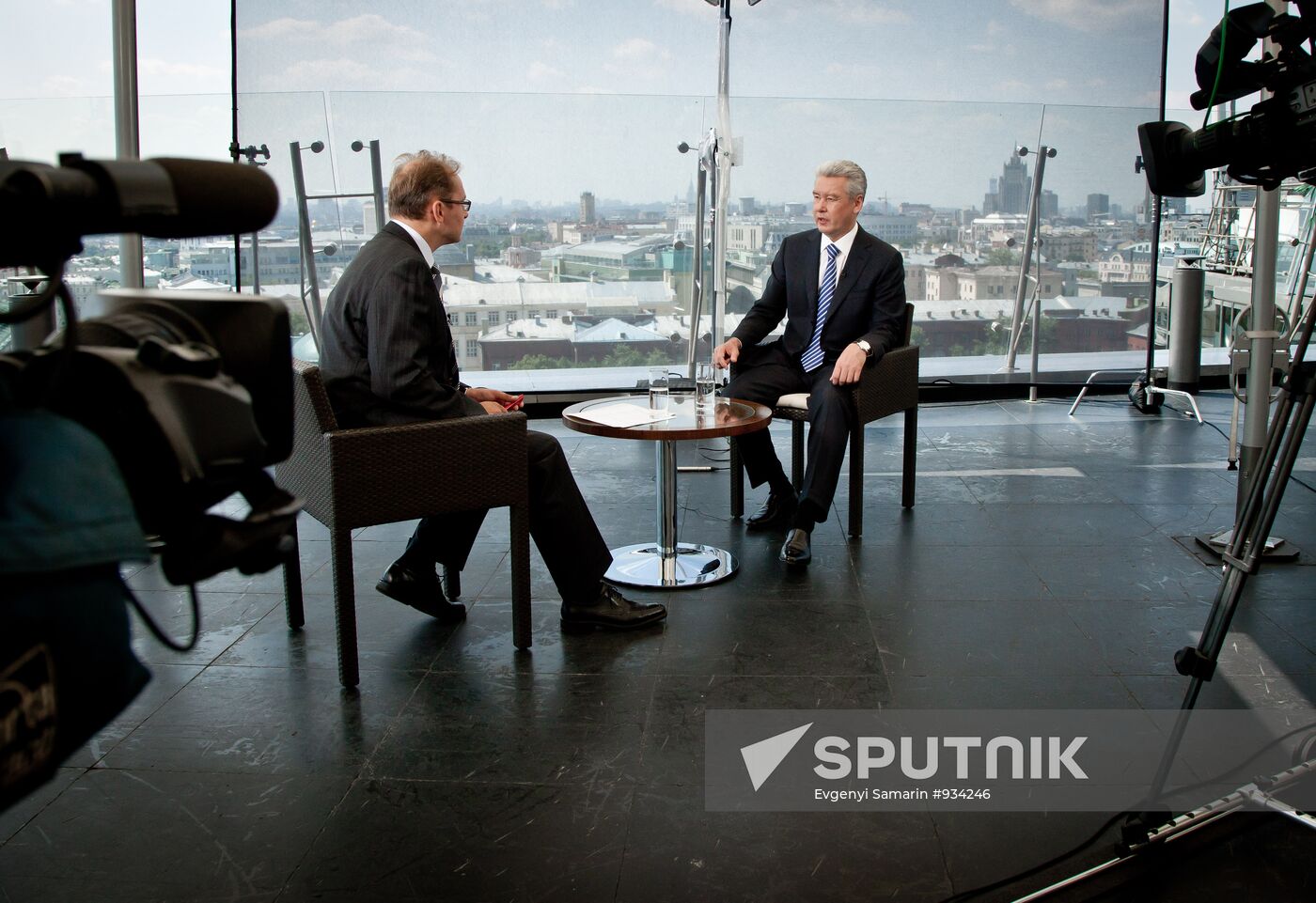 Moscow Mayor Sergei Sobyanin giving interview to Vesti program