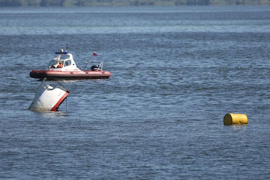 Supernatant on surface with a lifeboat from the ship "Bulgaria"