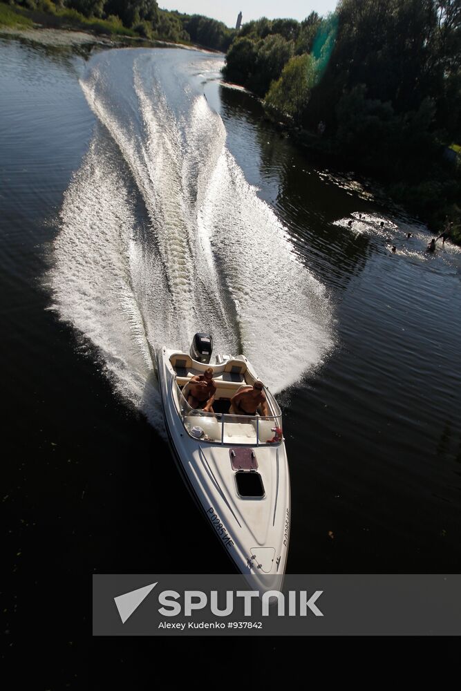 Motor boat seen on Teza River in Shuya