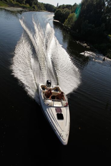 Motor boat seen on Teza River in Shuya